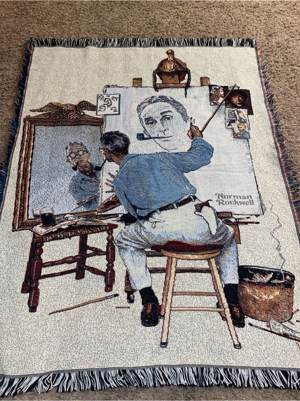 Northwest -Norman Rockwell Throw Featuring Artist at Easel in Blue Shirt